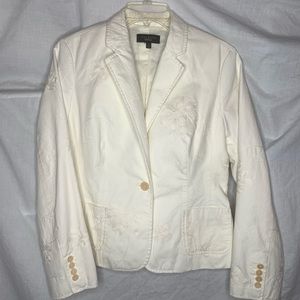 Talbots vintage embroidered lined cream color blazer